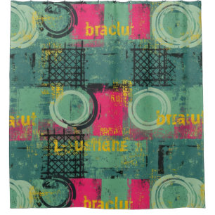 Rideaux De Douche Motif Grunge Abstrait avec Formes Géométriques (1)