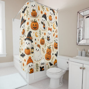 Rideaux De Douche Motif Halloween Citrouille et Fantôme Mignon