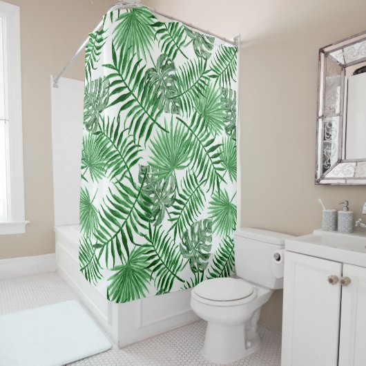 Rideaux De Douche Motif Hip Retro Tropical Green Palm Leafs (En situation)