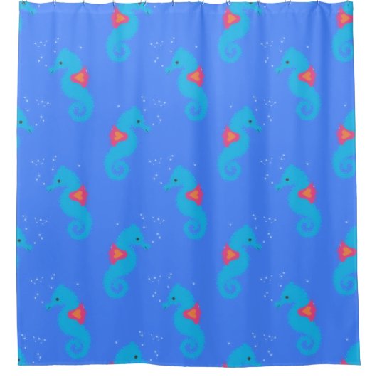 Rideaux De Douche Motif Hippocampe Bleu (Devant)