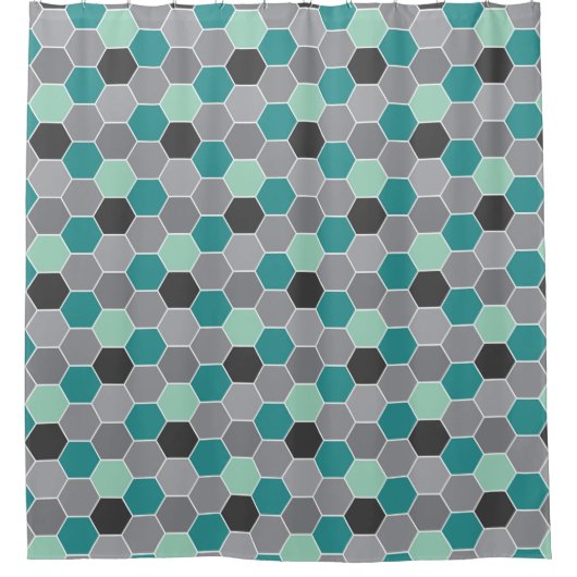 Rideaux De Douche Motif Honeycomb turquoise et gris (Devant)
