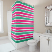 Rideaux De Douche Motif horizontal rayé rouge et vert (En situation)