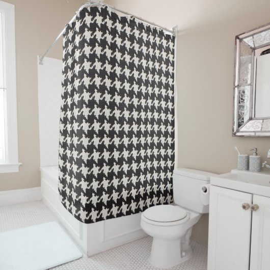 Rideaux De Douche Motif Houndstooth Noir Blanc (En situation)