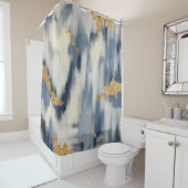 Rideaux De Douche Motif Ikat Abstrait bleu et or (En situation)