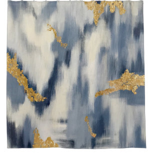 Rideaux De Douche Motif Ikat Abstrait bleu et or