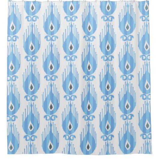 Rideaux De Douche Motif Ikat en bleu et blanc (Devant)