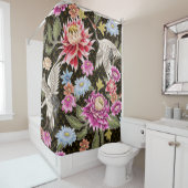 Rideaux De Douche Motif japonais avec fleurs et grues blanches (En situation)