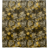 Rideaux De Douche Motif jaune-brun fleuri à l'aquarelle. (Devant)