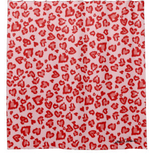 Rideaux De Douche Motif léopard des coeurs en rouge sur blush