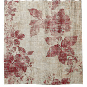 Rideaux De Douche Motif Lin Floral Rosé Rustique (1)