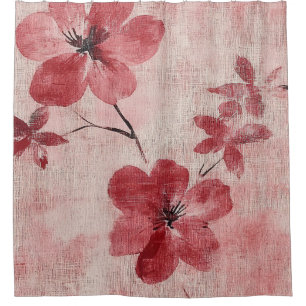 Rideaux De Douche Motif Lin Floral Rosé Rustique (5)