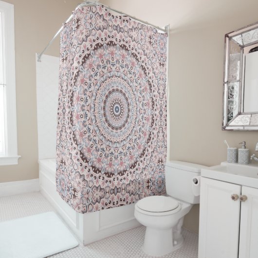 Rideaux De Douche Motif Mandala Rose et Bleu Boho (En situation)