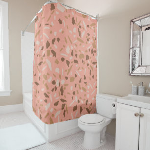 Rideaux De Douche Motif marbre terrazzo beige pêche marron