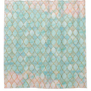 Rideaux De Douche Motif marocain rose clair et Aqua