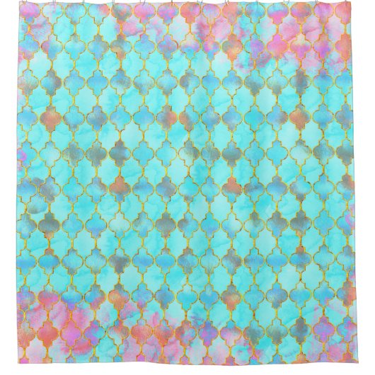 Rideaux De Douche Motif marocain rose et aqua (Devant)