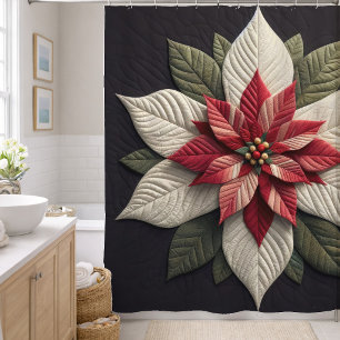 Rideaux De Douche Motif matelassé Poinsettia Rouge Vert Noir
