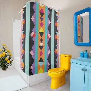 Rideaux De Douche Motif mélange rayures et triangles colorés