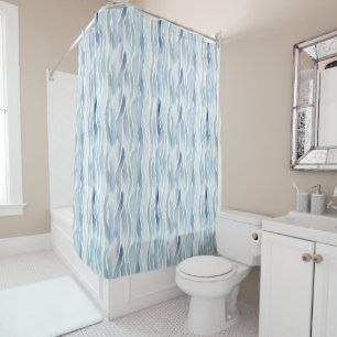 Rideaux De Douche Motif moderne à rayures bleues aquarelle