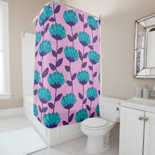 Rideaux De Douche Motif moderne de fleurs bleu rose