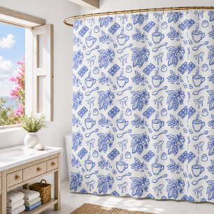 Rideaux De Douche Motif Moderne de Toile Bleue Cacao et Chocolat