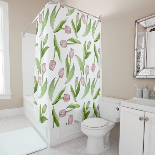Rideaux De Douche Motif moderne de Tulipe rose (En situation)