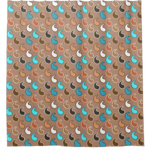 Rideaux De Douche Motif moderne Paisley, Taupe, Turquoise et rouille