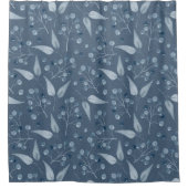 Rideaux De Douche Motif Monochromatique de feuilles et de baies bleu (Devant)