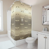 Rideaux De Douche Motif Monogramme de dragonfly d'or (En situation)