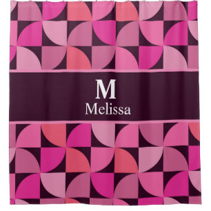 Rideaux De Douche Motif monogramme moderne du milieu du siècle rose