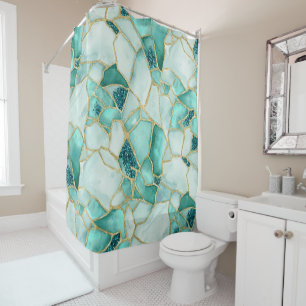 Rideaux De Douche Motif mosaïque en verre de mer aquarelle Aqua sarc