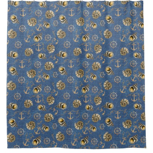 Rideaux De Douche motif nautique bleu (Devant)