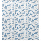 Rideaux De Douche Motif nautique bleu et blanc (Devant)