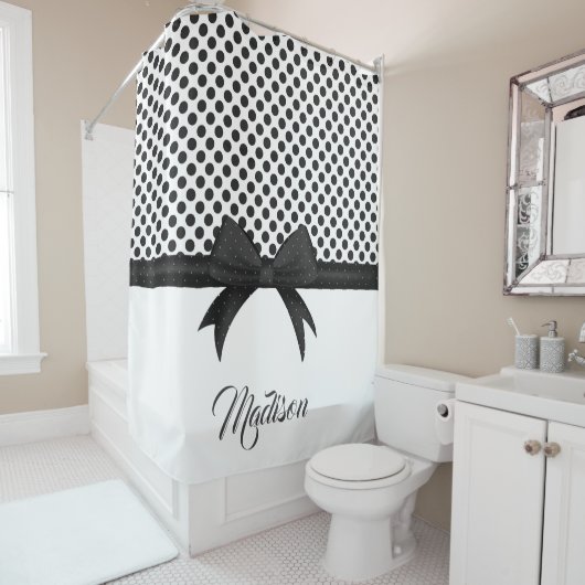 Rideaux De Douche Motif noir d'arc et de points (En situation)