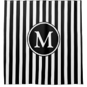 Rideaux De Douche Motif noir et blanc rayé monogrammé (Devant)
