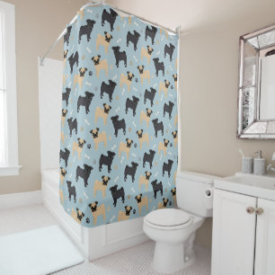 Rideaux De Douche Motif noir et bronzage mignon de carlins