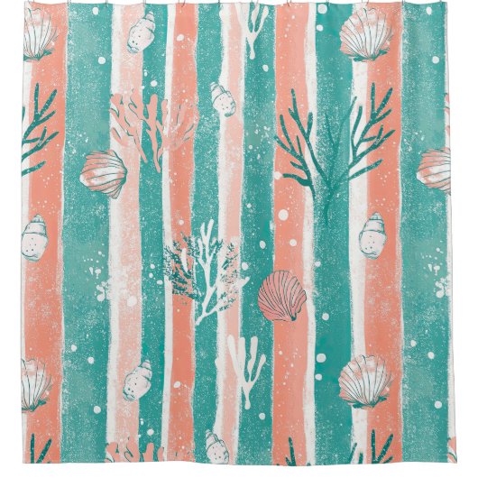 Rideaux De Douche Motif Océan Corail Tropical (Devant)