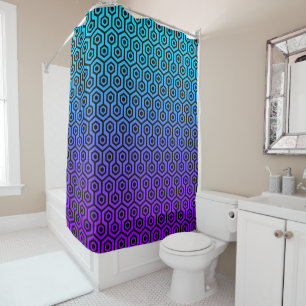 Rideaux De Douche Motif octogone noir sur dégradé violet à bleu