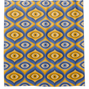 Rideaux De Douche Motif oculaire psychédélique indigo bleu jaune