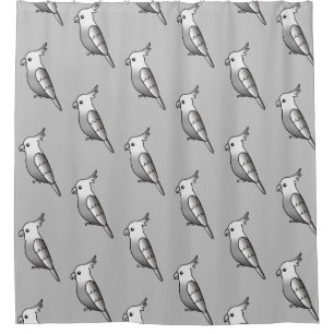 Rideaux De Douche Motif oiseau cockatiel blanc cartoon mignon