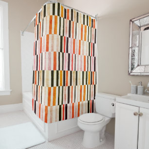 Rideaux De Douche Motif Orange Abstrait du milieu du siècle moderne