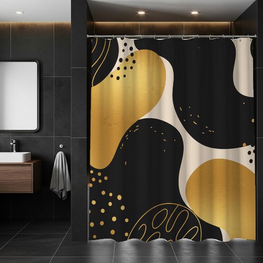 Rideaux De Douche Motif organique abstrait moderne noir et or