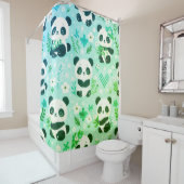 Rideaux De Douche Motif Ours Panda Imprimé Vert (En situation)