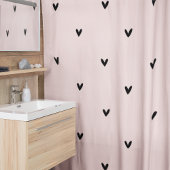 Rideaux De Douche Motif Pastel Moderne Rose et Coeurs Noirs