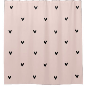 Rideaux De Douche Motif Pastel Moderne Rose et Coeurs Noirs