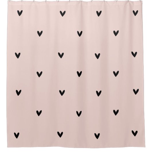 Rideaux De Douche Motif Pastel Moderne Rose et Coeurs Noirs (Devant)