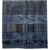 Rideaux De Douche Motif Patchwork en Denim Indigo Rustique (Devant)