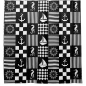 Rideaux De Douche Motif patchwork nautique noir et blanc (Devant)