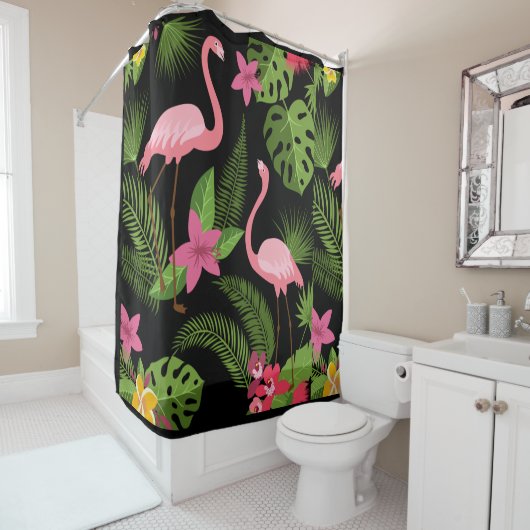 Rideaux De Douche Motif Peacock rose avec Fleur (En situation)