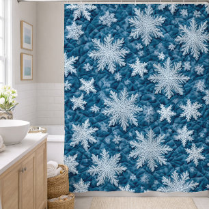 Rideaux De Douche Motif Piqué Flocons de Neige Bleus et Blancs