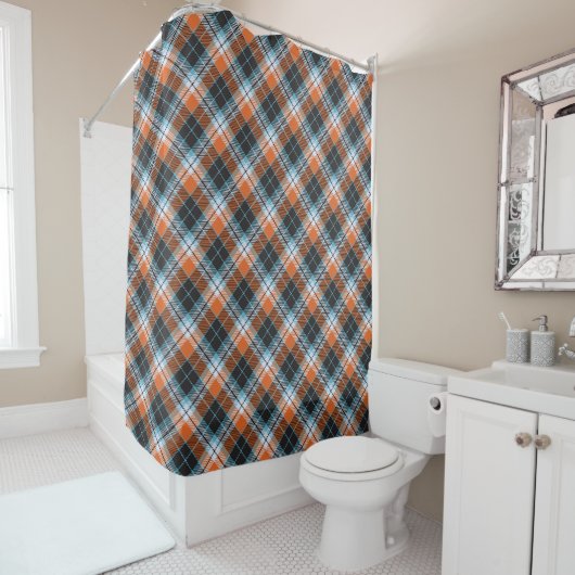 Rideaux De Douche Motif Plaid Bleu Orange Automne (En situation)